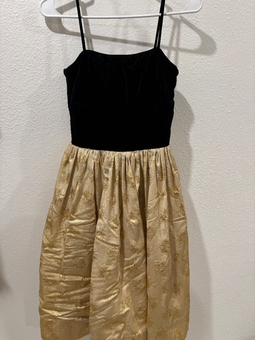 Girls 12/14 Black Velvet Gold Metallic Party Dress Holiday Christmas Formal